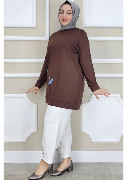 Kadın Çiçek Dikme Detaylı Tesettür Tunik fiyatları