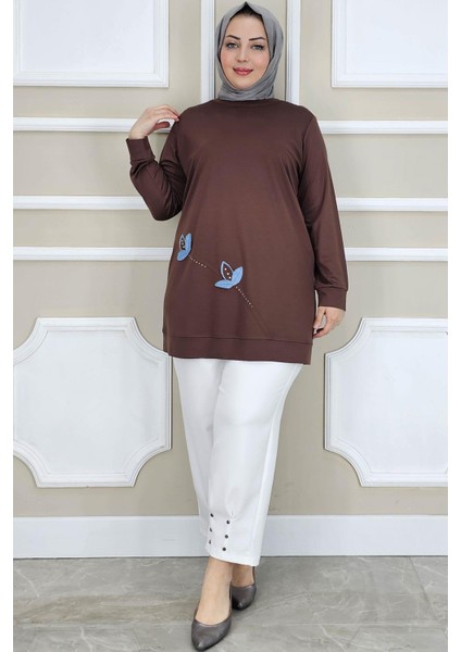 Kadın Çiçek Dikme Detaylı Tesettür Tunik modelleri