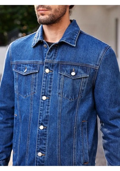 Erkek Düğmeli Likralı Slim Fit Kot Ceket fırsatları