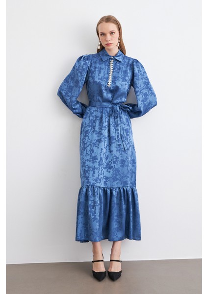 Mayra Taşlı Jakar Elbise - Indigo modelleri