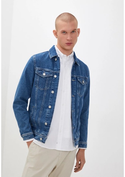 Erkek Düğmeli Likralı Slim Fit Kot Ceket