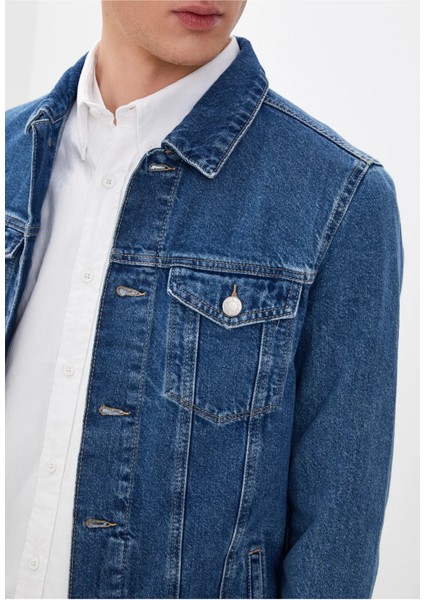 Erkek Düğmeli Likralı Slim Fit Kot Ceket modelleri