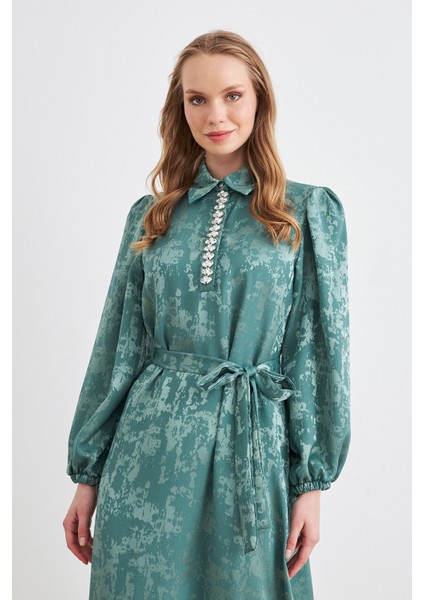 Mayra Taşlı Jakar Elbise - Mint fiyatları