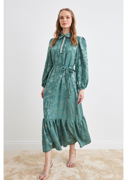 Mayra Taşlı Jakar Elbise - Mint modelleri