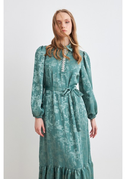 Mayra Taşlı Jakar Elbise - Mint fırsatları