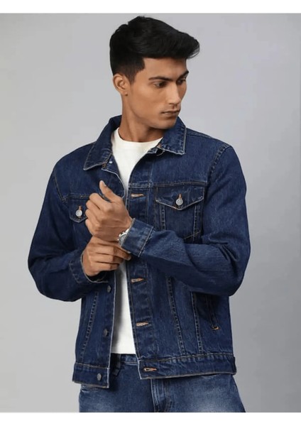 Erkek Düğmeli Likralı Slim Fit Kot Ceket