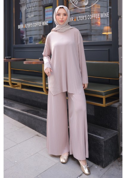 Gül Kurusu Piliseli Sandy Tunik Pantolon Takım