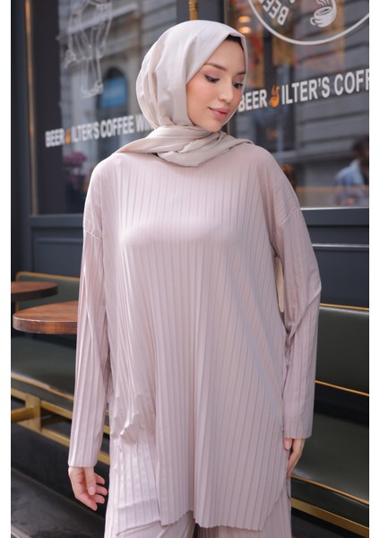 Gül Kurusu Piliseli Sandy Tunik Pantolon Takım