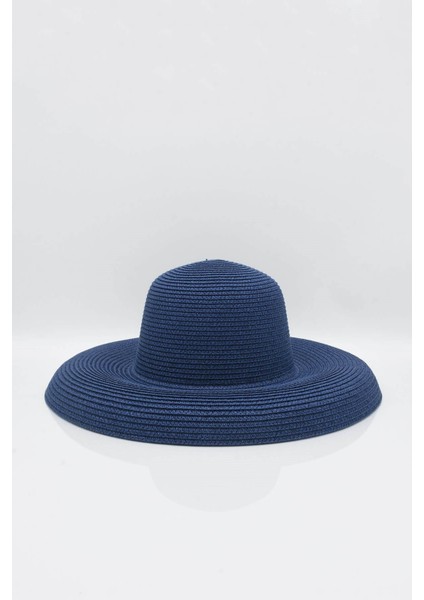 Kadın Kenarları Dalgalı Trend Lacivert Hasır Şapka