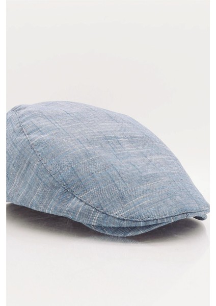 Erkek Mavi Kasket Keten Yazlık Flat Cap Şapka