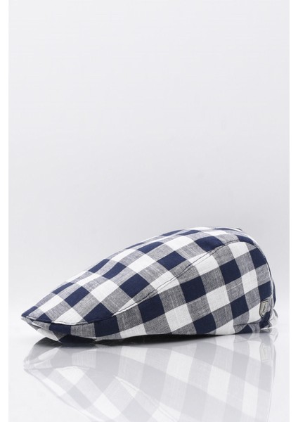 Erkek Lacivert Ekoseli Kasket Yazlık Flat Cap Şapka