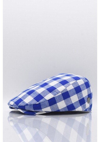 Erkek K.mavi Ekoseli Kasket Yazlık Flat Cap Şapka