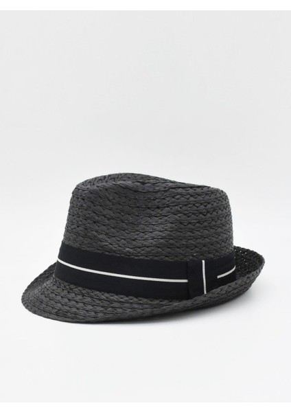 Erkek Siyah Hasır Şapka Ayarlanabilir İpli Yazlık Fötr