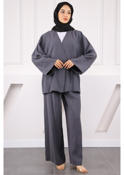 Haki Bel Bağlamalı Modal Kimono Pantolonlu Takım fiyatları