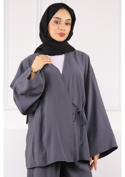 Haki Bel Bağlamalı Modal Kimono Pantolonlu Takım fırsatları