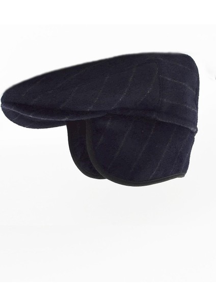 Erkek Balıksırtı Desenli Yün Lacivert Kulaklı Kasket Şapka fiyatları
