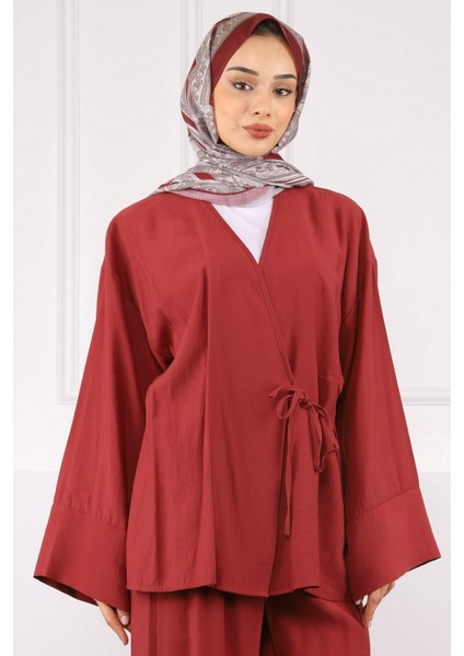 Haki Bel Bağlamalı Modal Kimono Pantolonlu Takım fırsatları