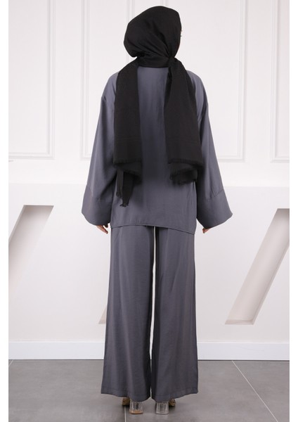 Haki Bel Bağlamalı Modal Kimono Pantolonlu Takım modelleri