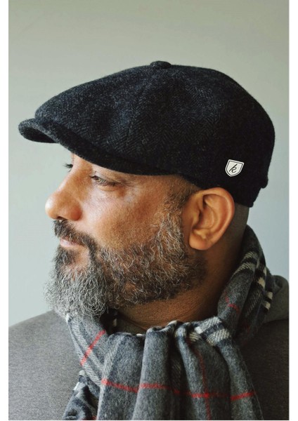 Balıksırtı Desen Koyu Gri Kasket