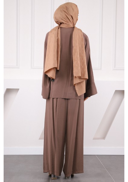 Vizon Bel Bağlamalı Modal Kimono Pantolonlu Takım modelleri