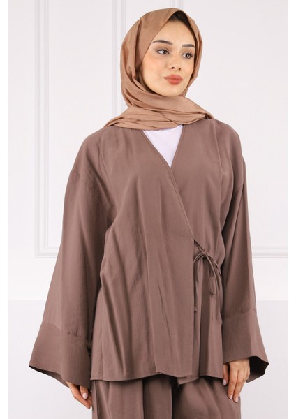Vizon Bel Bağlamalı Modal Kimono Pantolonlu Takım fırsatları