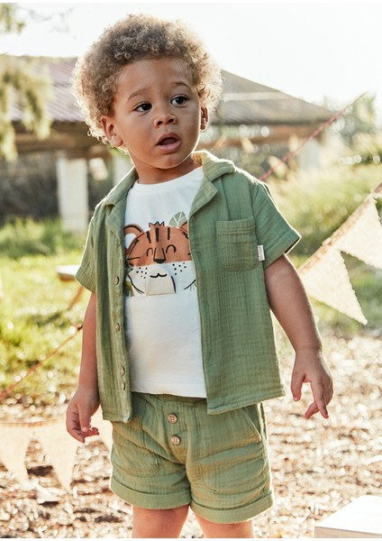 01-04 Yaş Mayoral Keten Yeşil Şort Gömlek Ikili Takım - Yeşil fiyatları
