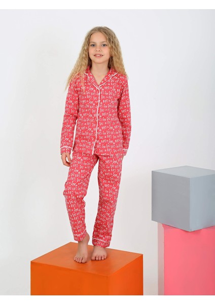 Düğmeli Kız Uzun Kollu 'hoho' Model Pijama Takımı