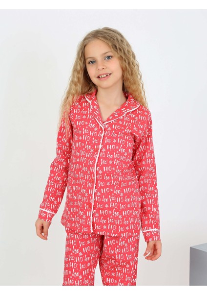 Düğmeli Kız Uzun Kollu 'hoho' Model Pijama Takımı