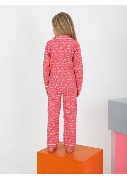 Düğmeli Kız Uzun Kollu 'hoho' Model Pijama Takımı