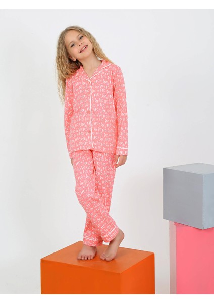 Düğmeli Kız Uzun Kollu 'hoho' Model Pijama Takımı