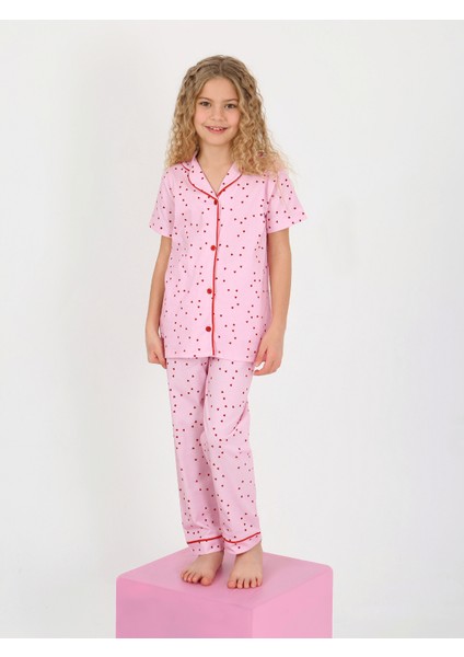 Kız Çocuk Kısa Kollu Düğmeli %100 Pamuklu Pijama Takımı Sera