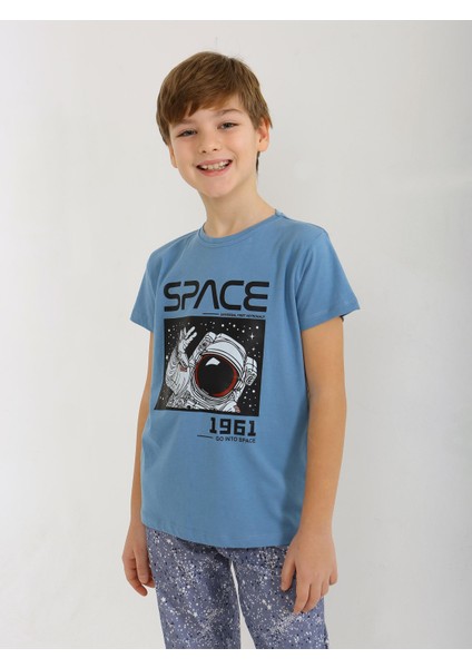 Erkek Çocuk Kısa Kollu %100 Pamuklu Pijama Takımı Go Space