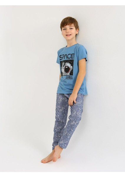 Erkek Çocuk Kısa Kollu %100 Pamuklu Pijama Takımı Go Space