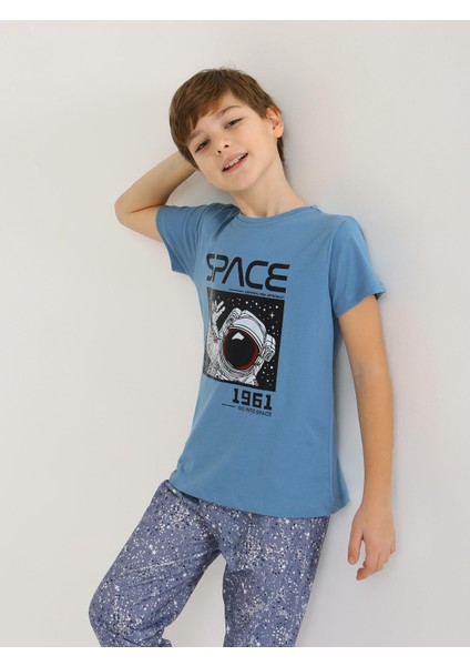 Erkek Çocuk Kısa Kollu %100 Pamuklu Pijama Takımı Go Space