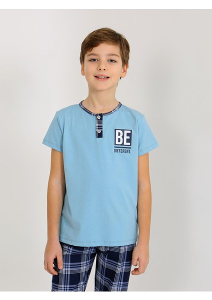 Erkek Çocuk Kısa Kollu Düğme Detaylı %100 Pamuklu Pijama Takımı Be modelleri