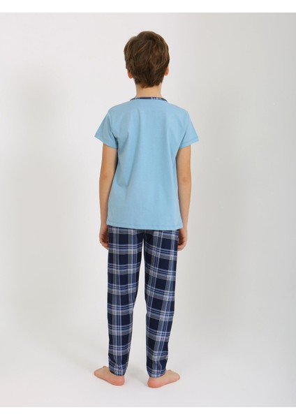 Erkek Çocuk Kısa Kollu Düğme Detaylı %100 Pamuklu Pijama Takımı Be fırsatları