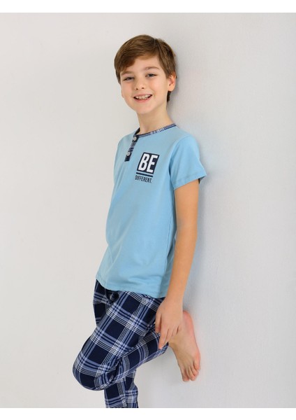 Erkek Çocuk Kısa Kollu Düğme Detaylı %100 Pamuklu Pijama Takımı Be indirimleri