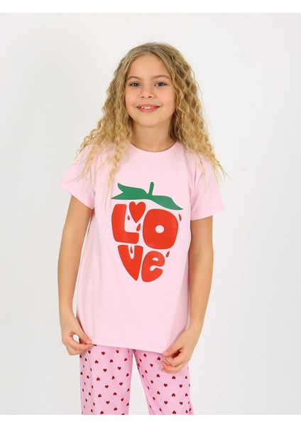 Kız Çocuk Kısa Kollu %100 Pamuklu Pijama Takımı Cute Love