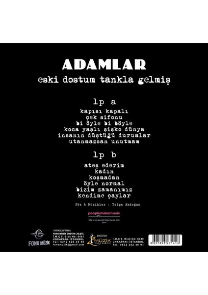 Müzik My Yonca - Adamlar - Eski Dostum Tankla Gelmiş - Plak - Lp