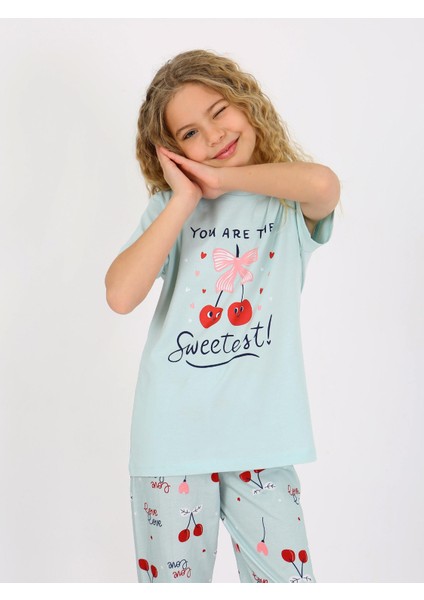 Kız Çocuk Kısa Kollu %100 Pamuklu Pijama Takımı Cherry fiyatları