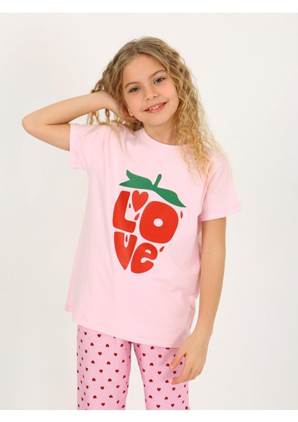 Kız Çocuk Kısa Kollu %100 Pamuklu Pijama Takımı Cute Love modelleri