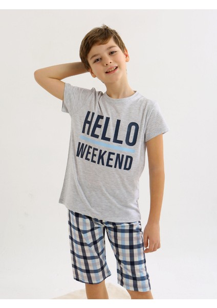 Erkek Çocuk Kısa Kollu Kapri %100 Pamuklu Pijama Takımı Hello Weekend modelleri