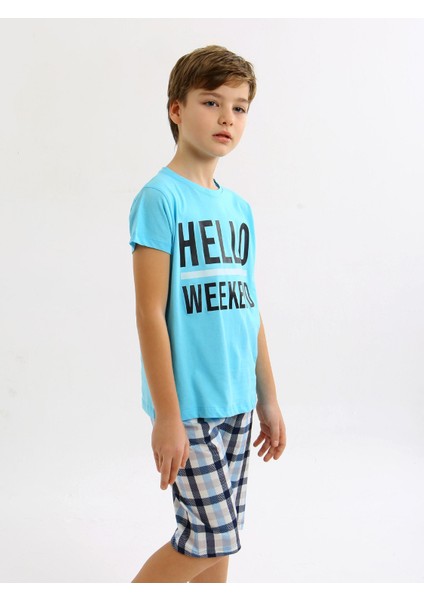 Erkek Çocuk Kısa Kollu Kapri %100 Pamuklu Pijama Takımı Hello Weekend