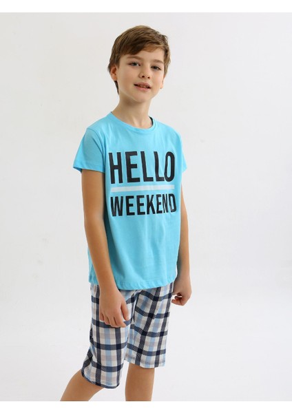 Erkek Çocuk Kısa Kollu Kapri %100 Pamuklu Pijama Takımı Hello Weekend modelleri