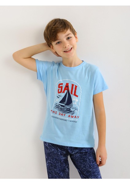 Erkek Çocuk Kısa Kollu %100 Pamuklu Pijama Takımı Sail