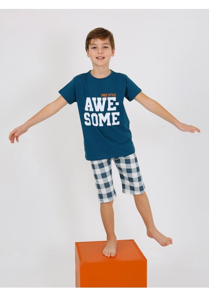 Erkek Çocuk Kısa Kollu Kapri %100 Pamuklu Pijama Takımı Awesome modelleri