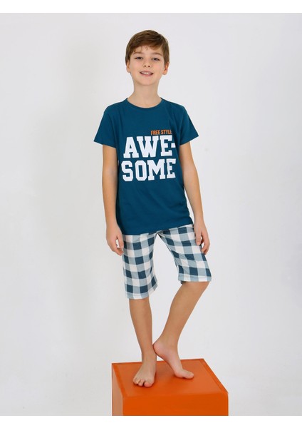 Erkek Çocuk Kısa Kollu Kapri %100 Pamuklu Pijama Takımı Awesome fırsatları