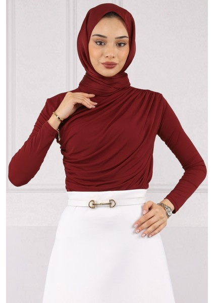 Bordo Önü Drapeli Sandy Bluz fiyatları