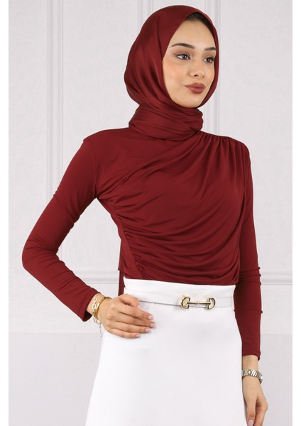 Bordo Önü Drapeli Sandy Bluz modelleri