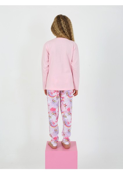 Kız Çocuk Uzun Kollu %100 Pamuklu Pijama Takımı Star Love Toz Pembe fırsatları